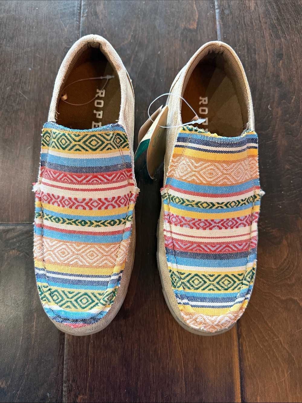 Roper Women’s Driving Moccasins Boho Stripe Slip-On Canvas Shoes. Sz 7.5 NWT